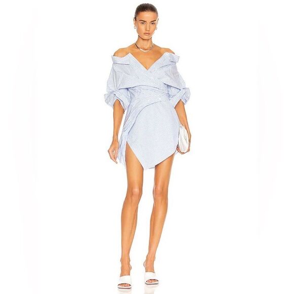 Alexander Wang Wrap Mini Blue White Shirt Dress Striped Size 0 - Picture 7 of 15